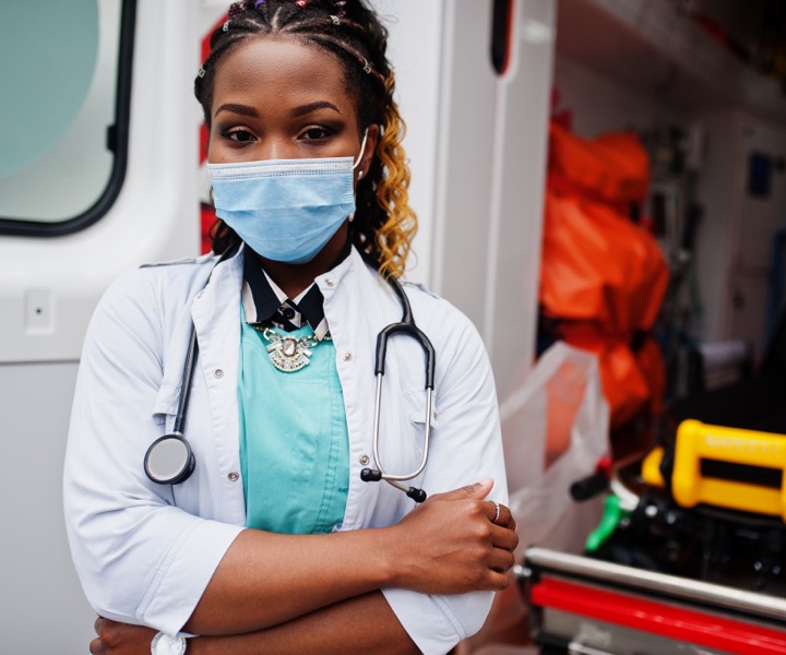 First responder wearing face mask