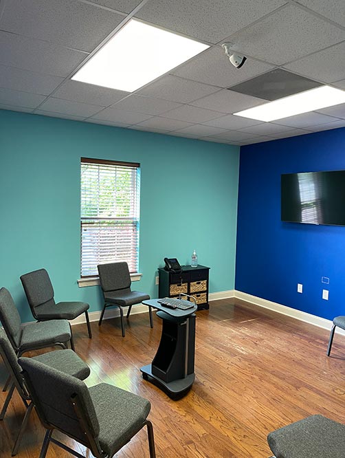 Group therapy room in Eleanor Health clinic in Matthews, North Carolina