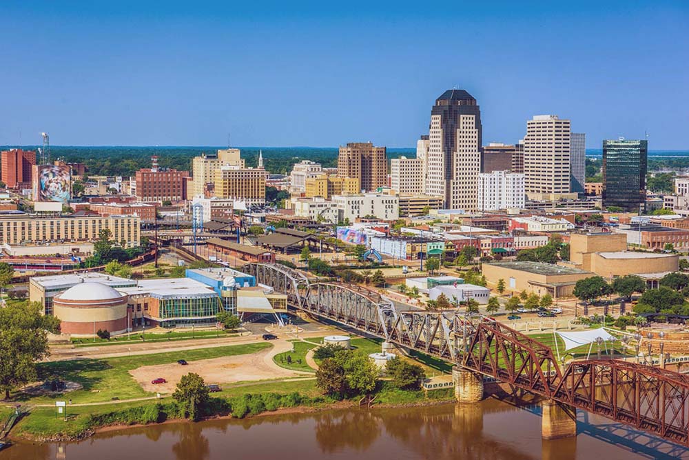 Birds-eye view of the city of Shreveport, Louisiana