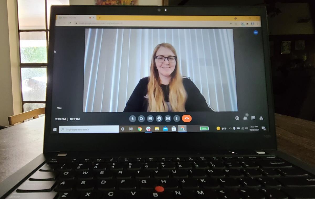 Community Recovery Partner Emily Anderson appears virtually for a meeting for Eleanor Health"s clinic in Baton Rouge, Louisiana