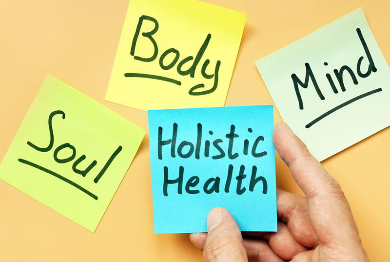 Post-it notes listing the aspects of holistic health