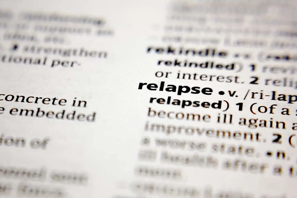 The word relapse is highlighted in the dictionary