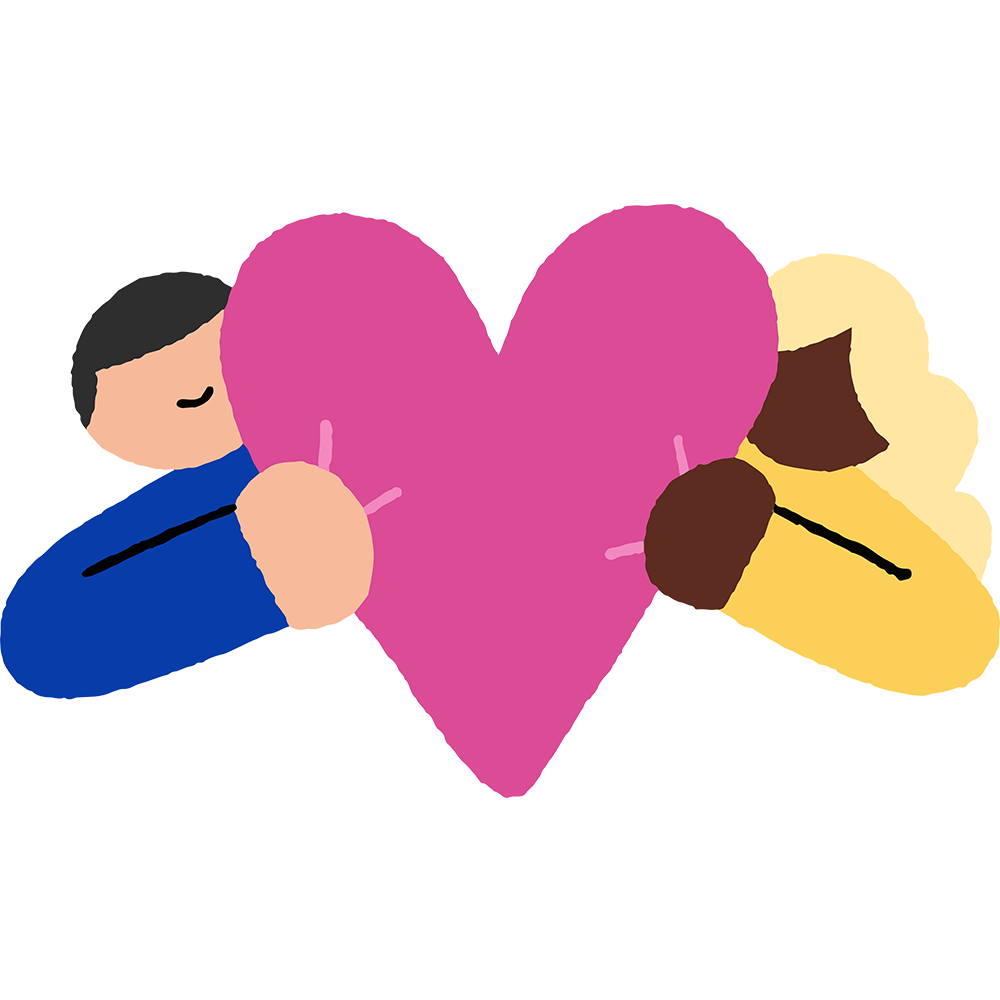 Two people hold a giant heart