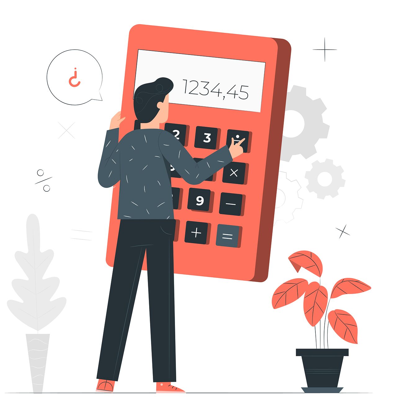 A drawing of a person standing in front of a calculator thinking about virtual rehab insurance coverage