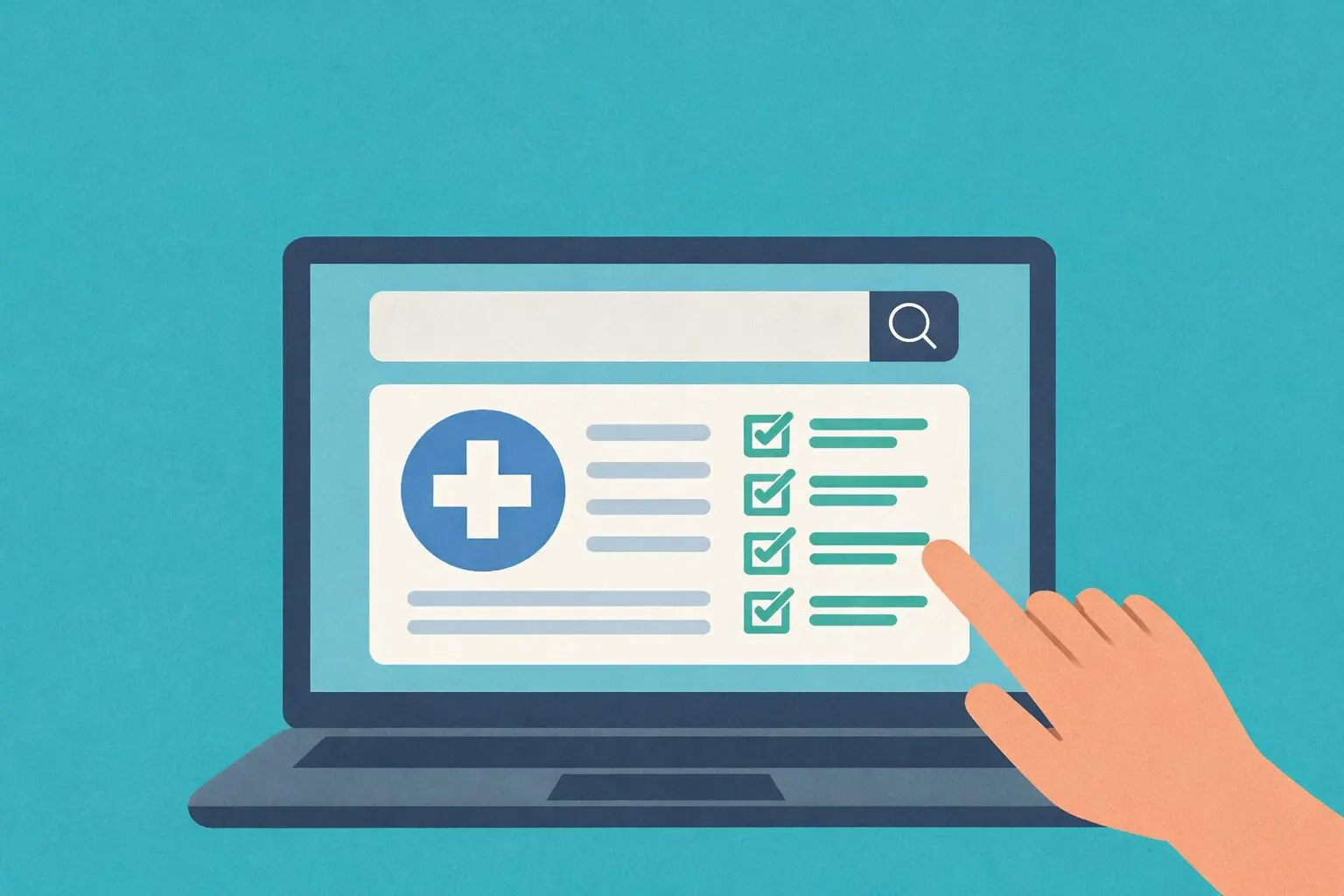 Online addiction treatment checklist displayed on laptop screen with healthcare icons and same-day rehab concept
